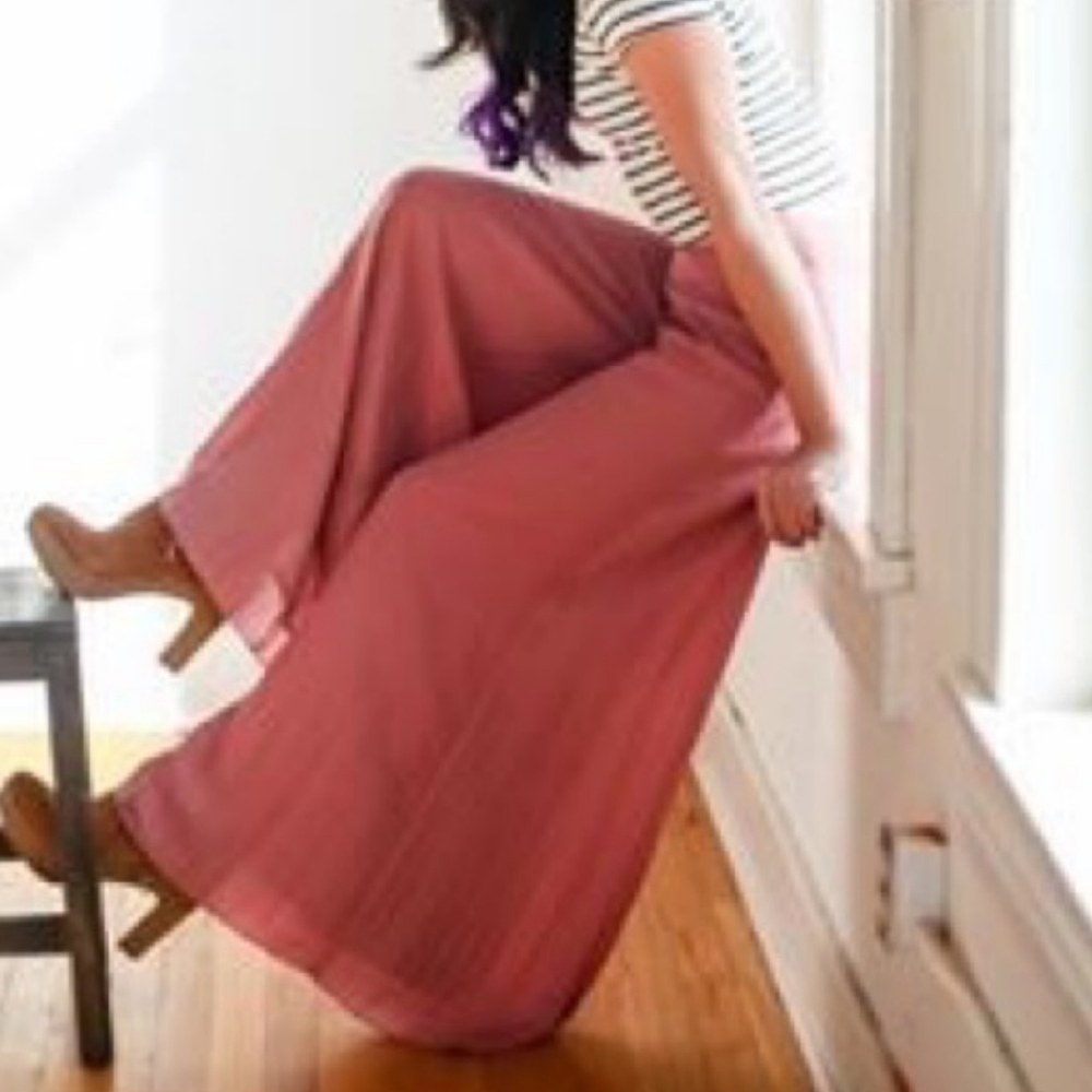 I'm Pink Martini Palazzo Pants Pleated Wide Leg Pant Small Flowing Lined